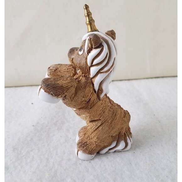 Vintage 1970's Unicorn Figurine W/ Brass Horn Sand Cast 5" Figurine Signed Tan - Picture 3 of 7